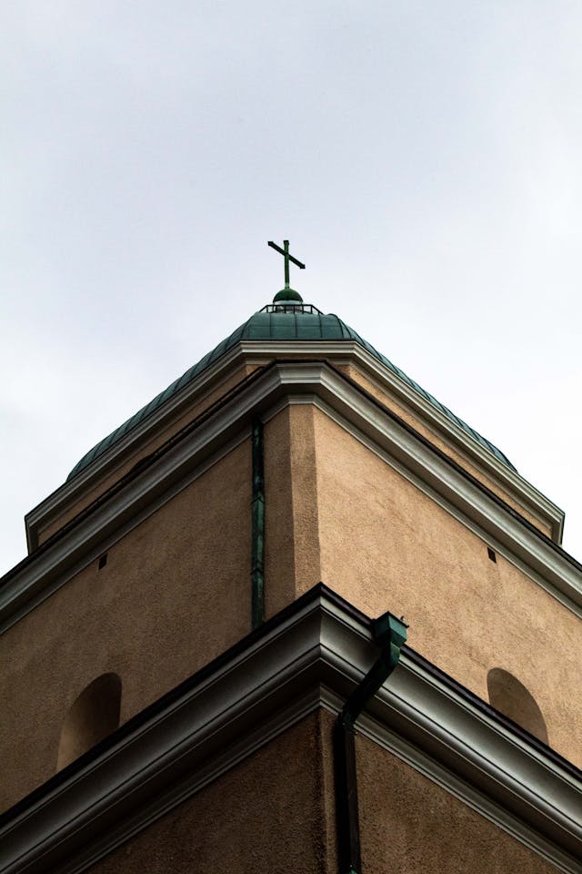 A black and white picture of a church